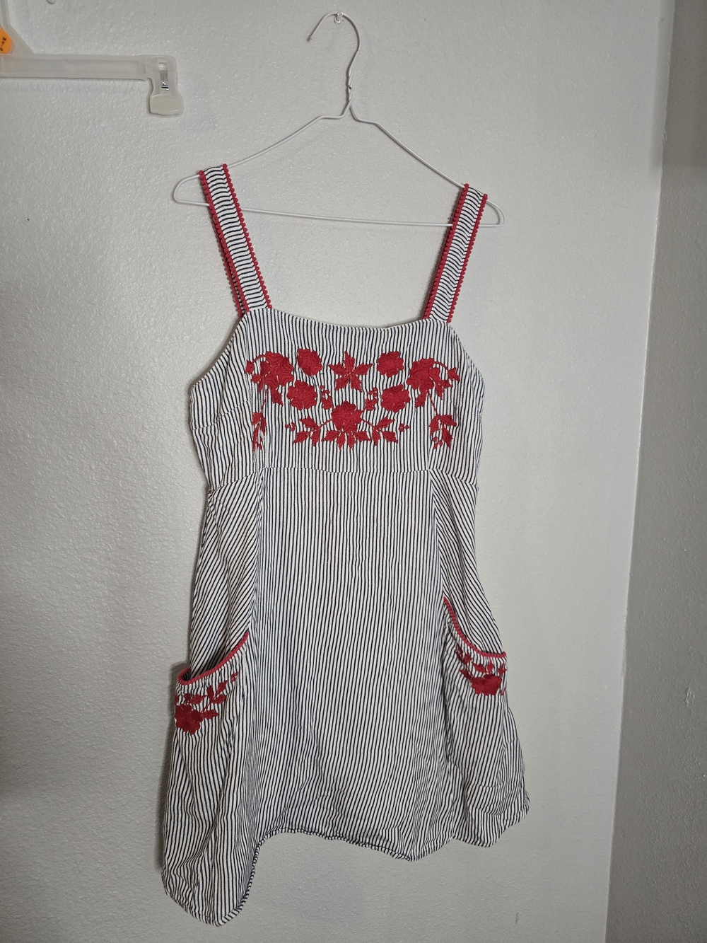 Ariat Black-and-White Striped Sundress with Red Floral Embroidery